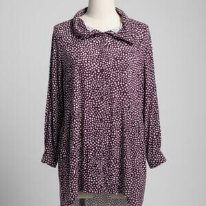 👚 Kim Rogers Burgundy and White Button-Up Tunic with Collar; 2X